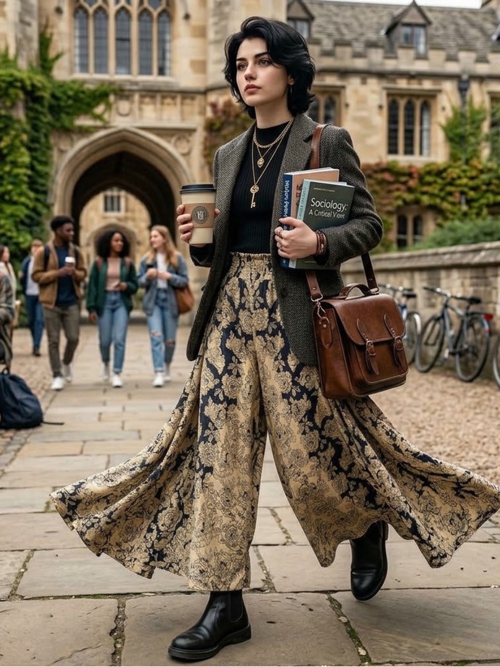 Rachel Zoe Metallic Brocade Wide-Leg Pants in Black and Gold